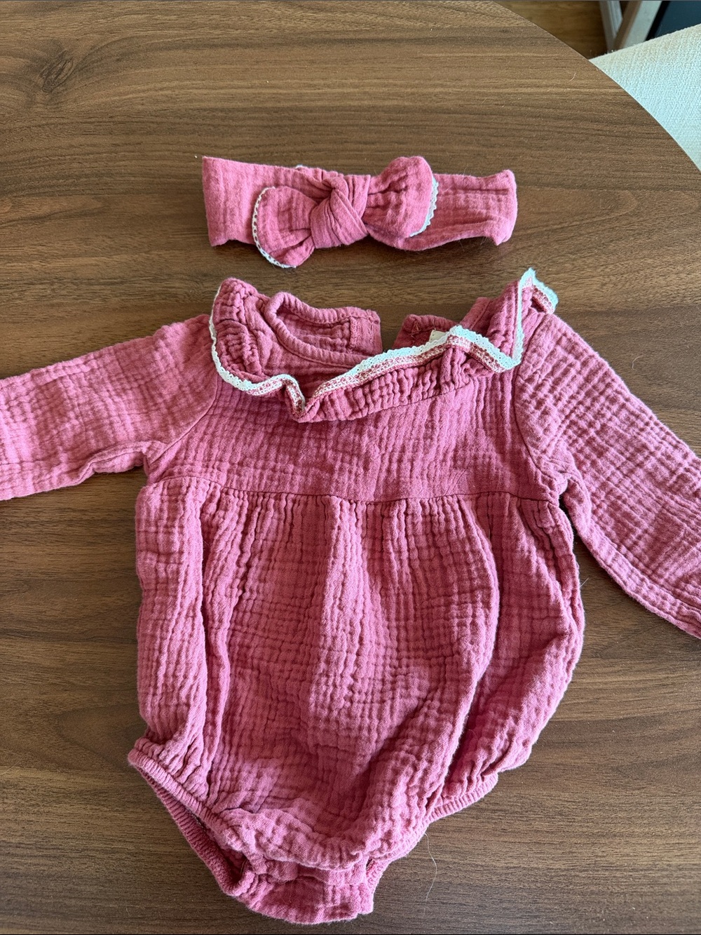 Girls Pink Ruffled Cotton Gauze One-Piece